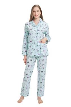 Amaxer Damen Zweiteiliger Schlafanzug Baumwolle Pyjama Set Langarm Nachtwäsche Hausanzug Sleepwear und Pyjamahose Lounge Sets,Eule auf grünem Hintergrund,L von Amaxer