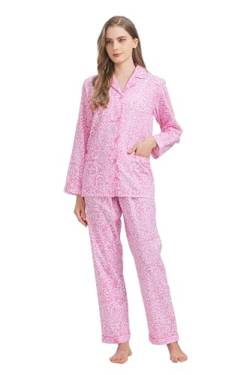 Amaxer Damen Zweiteiliger Schlafanzug Baumwolle Pyjama Set Langarm Nachtwäsche Hausanzug Sleepwear und Pyjamahose Lounge Sets,Pinker Leopard,S von Amaxer