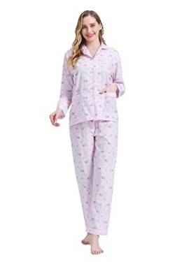 Amaxer Damen Zweiteiliger Schlafanzug Baumwolle Pyjama Set Langarm Nachtwäsche Hausanzug Sleepwear und Pyjamahose Lounge Sets,Rosa blümchen1,M von Amaxer