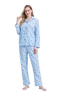 Amaxer Damen Zweiteiliger Schlafanzug Baumwolle Pyjama Set Langarm Nachtwäsche Hausanzug Sleepwear und Pyjamahose Lounge Sets,Rotblümchen1,S von Amaxer