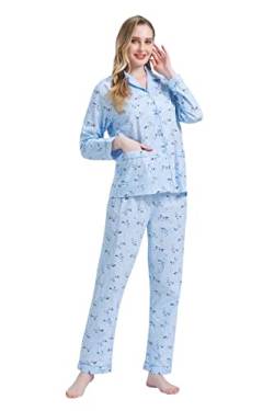 Amaxer Damen Zweiteiliger Schlafanzug Baumwolle Pyjama Set Langarm Nachtwäsche Hausanzug Sleepwear und Pyjamahose Lounge Sets,Rotblümchen2,L von Amaxer
