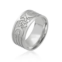 Amaxer Dreifacher Mond Ring für Männer Wicca Pentagramm Edelstahl Keltisches Amulett Statement Band Ringe Schmuck Geschenke für Männer (Silber, 8) von Amaxer