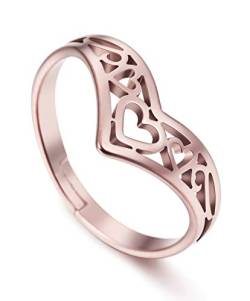 Amaxer Edelstahl Chevron Ring Verstellbarer Celtic Heart Wishbone Ring für Frauen von Amaxer