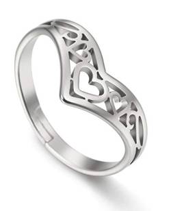 Amaxer Edelstahl Chevron Ring Verstellbarer Celtic Heart Wishbone Ring für Frauen von Amaxer