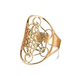 Amaxer Edelstahl Metatrons Cube Ring für Frauen Erzengel Metatron Schutzerklärung Ausgehöhlt Damen Band Ring Schmuck für Dame (Gold) von Amaxer