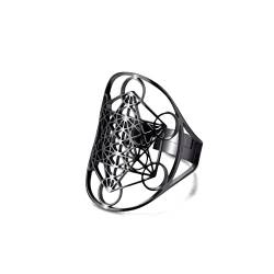 Amaxer Edelstahl Metatrons Cube Ring für Frauen Erzengel Metatron Schutzerklärung Ausgehöhlt Damen Band Ring Schmuck für Dame (Schwarz) von Amaxer