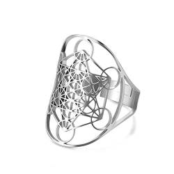Amaxer Edelstahl Metatrons Cube Ring für Frauen Erzengel Metatron Schutzerklärung Ausgehöhlt Damen Band Ring Schmuck für Dame von Amaxer