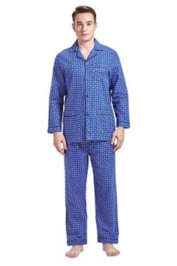 Amaxer Flanell Schlafanzug Herren 100% Baumwolle Pyjama mit Knopfleiste Set Lang Warmer Winter Schlafanzug, L Multi-Muster auf Blau02 von Amaxer