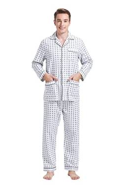 Amaxer Flanell Schlafanzug Herren 100% Baumwolle Pyjama mit Knopfleiste Set Lang Warmer Winter Schlafanzug,Blaue Box L von Amaxer