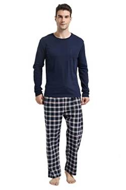 Amaxer Flanell Schlafanzug Herren Pyjama Set lang Schlafanzug mit Knopfleiste Strickerei von Amaxer