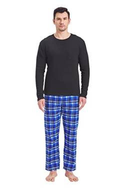 Amaxer Flanell Schlafanzug Herren Pyjama Set lang Schlafanzug mit Knopfleiste Strickerei von Amaxer