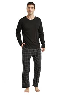 Amaxer Flanell Schlafanzug Herren Pyjama Set lang Schlafanzug mit Knopfleiste Strickerei von Amaxer