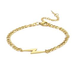 Amaxer Flash-Armband, minimalistische geometrische Anhänger-Halskette, Zick-Zack-Blitz-Anhänger, Charm-Armband für Unisex-flache kubanische Kette (Gold) von Amaxer