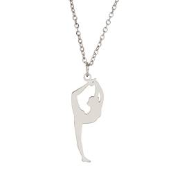 Amaxer Gymnastik-Halskette für Mädchen Cheerleader Cheerleading Eiskunstlauf Edelstahl Gymnastikschmuck Geschenke Anhänger Halskette für Turnerin Frauen Mädchen (Gymnastik-Styling 4) von Amaxer