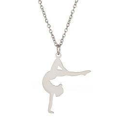 Amaxer Gymnastik-Halskette für Mädchen Cheerleader Cheerleading Eiskunstlauf Edelstahl Gymnastikschmuck Geschenke Anhänger Halskette für Turnerin Frauen Mädchen (Gymnastik-Styling 6) von Amaxer
