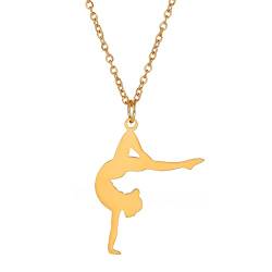 Amaxer Gymnastik-Halskette für Mädchen Cheerleader Cheerleading Eiskunstlauf Edelstahl Gymnastikschmuck Geschenke Anhänger Halskette für Turnerin Frauen Mädchen (Gymnastik-Styling 6-G) von Amaxer