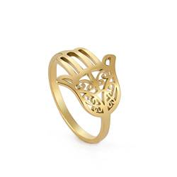 Amaxer Hamsa Hand der Fatima Ring für Frauen Edelstahl hohl Finger Ring Schmuck Accessoires Geschenk (Gold, 9) von Amaxer