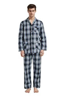 Amaxer Herren Schlafanzug Baumwolle Pyjamas Set,Blaues weißes Quadrat,S von Amaxer