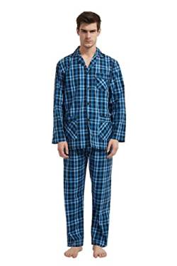 Amaxer Herren Schlafanzug Baumwolle Pyjamas Set,Kleines blaues Quadrat 01,L von Amaxer