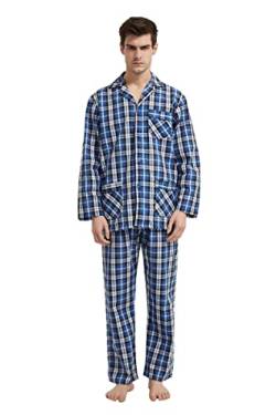 Amaxer Herren Schlafanzug Baumwolle Pyjamas Set,Rotes blaues Quadrat,S von Amaxer