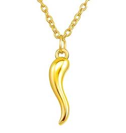 Amaxer Italienischer Horn Anhänger Halskette Cornicello Glücksbringer Halskette für Männer Frauen (Gold) von Amaxer