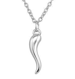 Amaxer Italienischer Horn Anhänger Halskette Cornicello Glücksbringer Halskette für Männer Frauen (Silber) von Amaxer