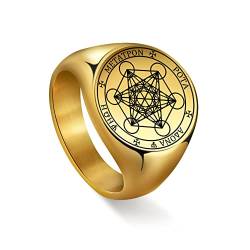 Amaxer Metatron's Cube Ring für Männer Edelstahl Vintage Heilige Geometrie Spiritueller Schutz Amulett Ring Statement Band für Männer Frauen, 9-12, Edelstahl von Amaxer