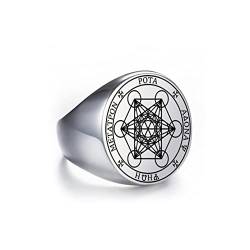 Amaxer Metatron's Cube Ring für Männer Edelstahl Vintage Heilige Geometrie Spiritueller Schutz Amulett Silberfarbenes Statement Band (11) von Amaxer