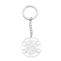 Amaxer Metatrons Cube Schlüsselanhänger Metatron Schutz Statement Ausgehöhlt Edelstahl Kette Schlüsselanhänger Geometrischer Kreis Aushöhlen Edelstahl Schlüsselanhänger für Unisex, silber, 24.5mm von Amaxer