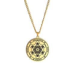 Amaxer Metatrons Würfel Anhänger Halskette Vintage Heilige Geometrie Spiritueller Schutz Amulett Halskette für Männer (Gold) von Amaxer