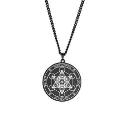 Amaxer Metatrons Würfel Anhänger Halskette Vintage Heilige Geometrie Spiritueller Schutz Amulett Halskette für Männer (Schwarz) von Amaxer