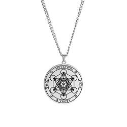Amaxer Metatrons Würfel Anhänger Halskette Vintage Heilige Geometrie Spiritueller Schutz Amulett Halskette für Männer (Silber) von Amaxer