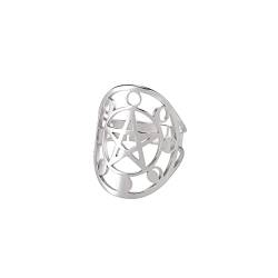 Amaxer Pentagramm Pentagramm Ring für Frauen Edelstahl Wicca Stern Halbmond Phase Offener Verstellbarer Fingerring Schmuck Geschenke für Mädchen Freunde, Edelstahl von Amaxer