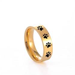 Amaxer Ring mit Tierpfotenabdruck für Männer und Frauen, schöner Bär, Hund, Katze, Fußabdrücke, Edelstahl, Statement-Band, Fingerringe, Schmuck, Geschenke (Gold, 12) von Amaxer