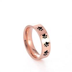 Amaxer Ring mit Tierpfotenabdruck für Männer und Frauen, schöner Bär, Hund, Katze, Fußabdrücke, Edelstahl, Statement-Band, Fingerringe, Schmuck, Geschenke (Roségold, 10) von Amaxer