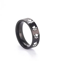 Amaxer Ring mit Tierpfotenabdruck für Männer und Frauen, schöner Bär, Hund, Katze, Fußabdrücke, Edelstahl, Statement-Band, Fingerringe, Schmuck, Geschenke (Schwarz, 11) von Amaxer