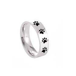 Amaxer Ring mit Tierpfotenabdruck für Männer und Frauen, schöner Bär, Hund, Katze, Fußabdrücke, Edelstahl, Statement-Band, Fingerringe, Schmuck, Geschenke (Silber, 11) von Amaxer