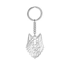 Amaxer Schlüsselanhänger aus Edelstahl mit geometrischem Origami-Schlüsselanhänger für Unisex-Tierliebhaber, hund (Lobo) von Amaxer