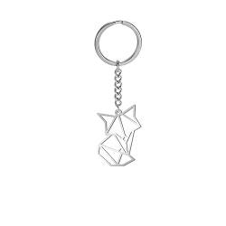Amaxer Schlüsselanhänger aus Edelstahl mit geometrischem Origami-Schlüsselanhänger für Unisex-Tierliebhaber, hund (Zorro) von Amaxer