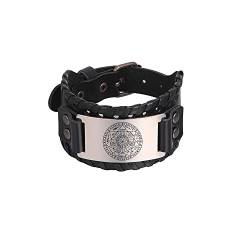 Amaxer Sieben Erzengel Armband für Männer Metatron Würfel Edelstahl Schutzengel Michael Sigil Schutz Amulett nordischer Talisman Geschenk Handgelenkmanschette Breites Lederarmband Herren Jungen von Amaxer