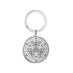 Amaxer Sieben Erzengel Metatrons Würfel St. Michael Enochian Engel Pentagramm Schutz Amulett Statement Kette Schlüsselanhänger Geometrische Kreis Edelstahl Schlüsselanhänger für Unisex von Amaxer