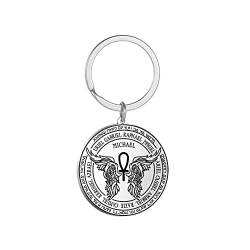 Amaxer Sieben Erzengel Metatrons Würfel St. Michael Enochian Engel Pentagramm Schutz Amulett Statement Kette Schlüsselanhänger Geometrische Kreis Hollow Out Edelstahl Schlüsselanhänger für Unisex von Amaxer