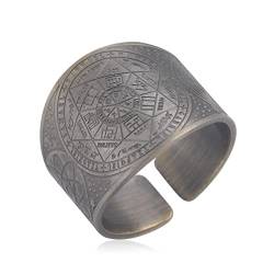 Amaxer Sieben Erzengel Ring für Männer Metatrons Würfel Edelstahl Das Siegel von Solomon Tetragrammaton Erzengel Schutz Verstellbarer Ring Statement Band für Männer Frauen von Amaxer