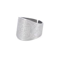 Amaxer Sieben Erzengel Ring für Männer Metatrons Würfel Edelstahl Das Siegel von Solomon Tetragrammaton Erzengel Schutz Verstellbarer Ring Statement Band für Männer Frauen von Amaxer