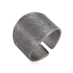 Amaxer Sieben Erzengel Ring für Männer Metatrons Würfel Edelstahl Das Siegel von Solomon Tetragrammaton Erzengel Schutz Verstellbarer Ring Statement Band für Männer Frauen von Amaxer