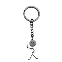 Amaxer Smiley Mittelfinger Stickman Schlüsselanhänger Lustig Gekritzel Streichholz Finger Edelstahl Schmuck Anhänger Kette Schlüsselanhänger Schlüsselbund (Style1-Schwarz) von Amaxer