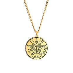 Amaxer Tetragrammaton Pentagramm Halskette Magisch gesegnet Pentagramm von Salomon Amulett Schmuck Geschenke Halskette für Männer, L60, Edelstahl, Edelstahl von Amaxer