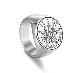 Amaxer Tetragrammaton Pentagramm Siegelring für Männer Talisman für Liebe Siegel von Salomon Pentagramm Magisches gesegnetes Amulett Edelstahl Statement Band Ring (Silber, 11) von Amaxer