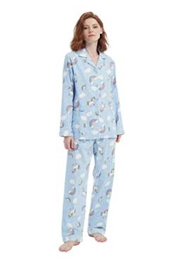 Amaxer Thermo Flanell Schlafanzug Damen 100% Baumwolle Pyjama Set Lang Winter Warmer Sleepwear von Amaxer