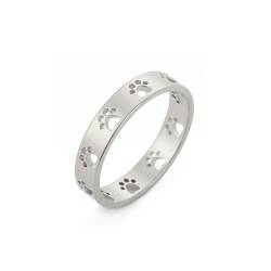 Amaxer Tierpfotenabdruck-Ring für Frauen, schöner Bär, Hund, Katze, Haustier, Welpen, Kätzchen, Fußabdrücke, Edelstahl, Statement-Band, Fingerring, Schmuck, Geschenke (Silber, 11) von Amaxer